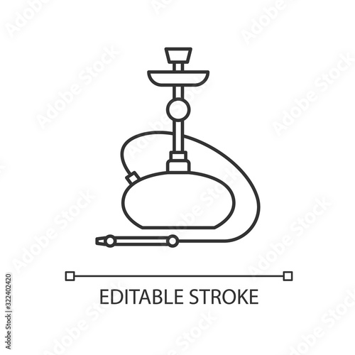 Hookah pixel perfect linear icon. Sheesha house. Nicotine and cannabis. Nargile lounge. Thin line customizable illustration. Contour symbol. Vector isolated outline drawing. Editable stroke