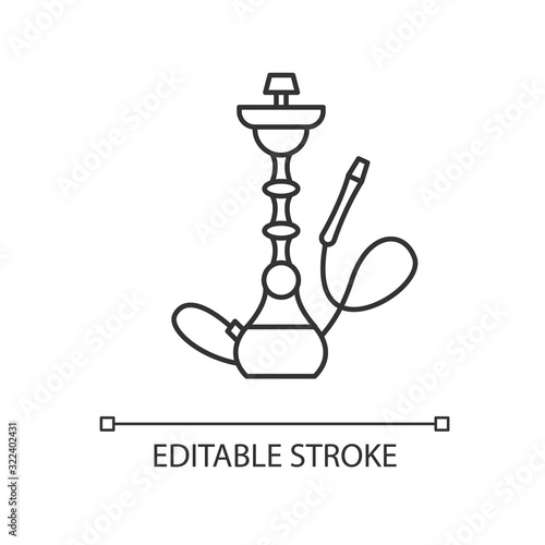 Hookah pixel perfect linear icon. Sheesha house. Minimalistic object. Nargile lounge. Thin line customizable illustration. Contour symbol. Vector isolated outline drawing. Editable stroke