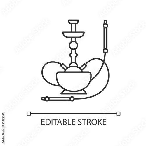 Hookah pixel perfect linear icon. Sheesha house. Hooka accessories shop. Nargile lounge. Thin line customizable illustration. Contour symbol. Vector isolated outline drawing. Editable stroke
