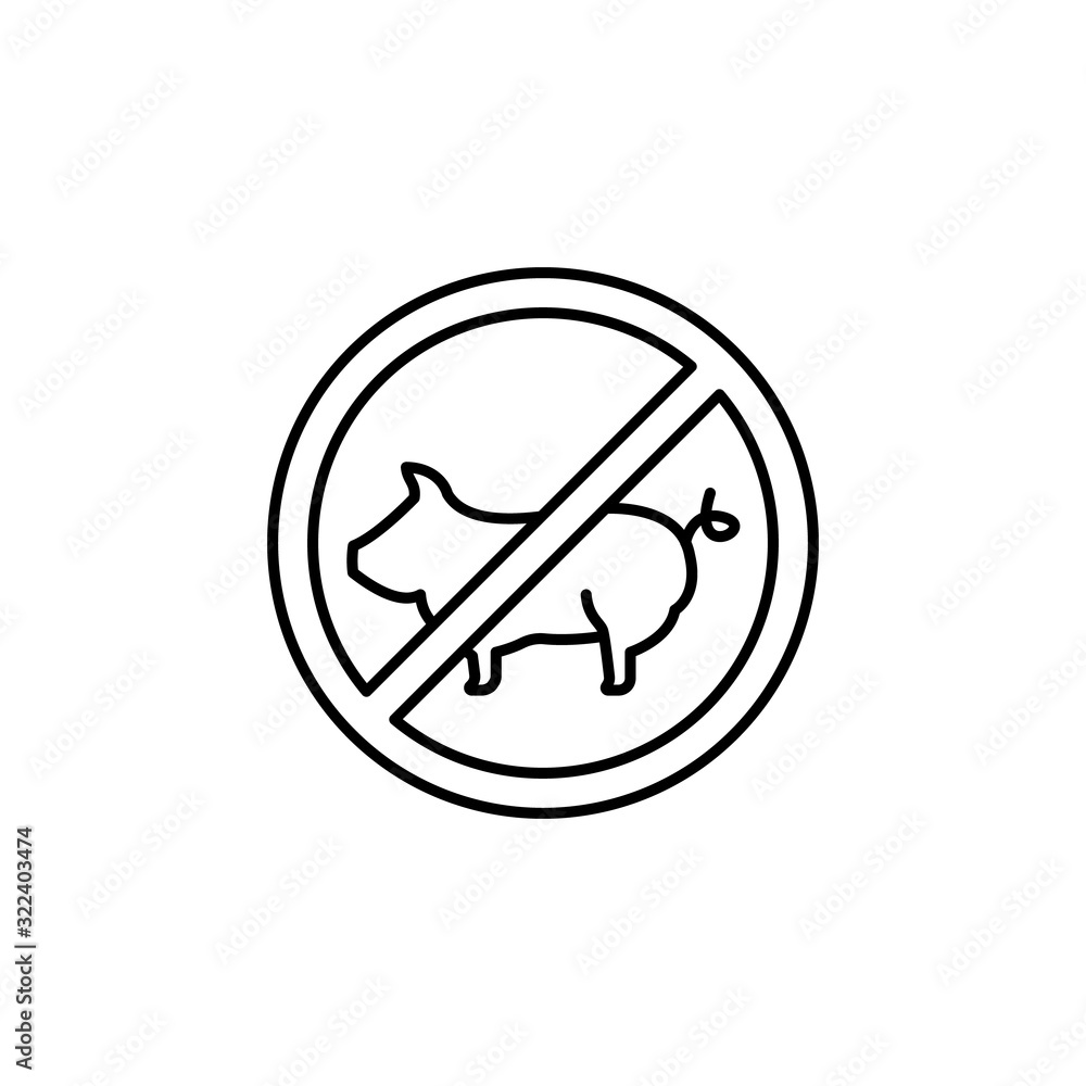 Forbidden foods, pig meat icon. Simple line, outline vector religion icons for ui and ux, website or mobile application Forbidden foods, pig meat icon. Simple line, outline vector religion icons for ui and ux, website or mobile application