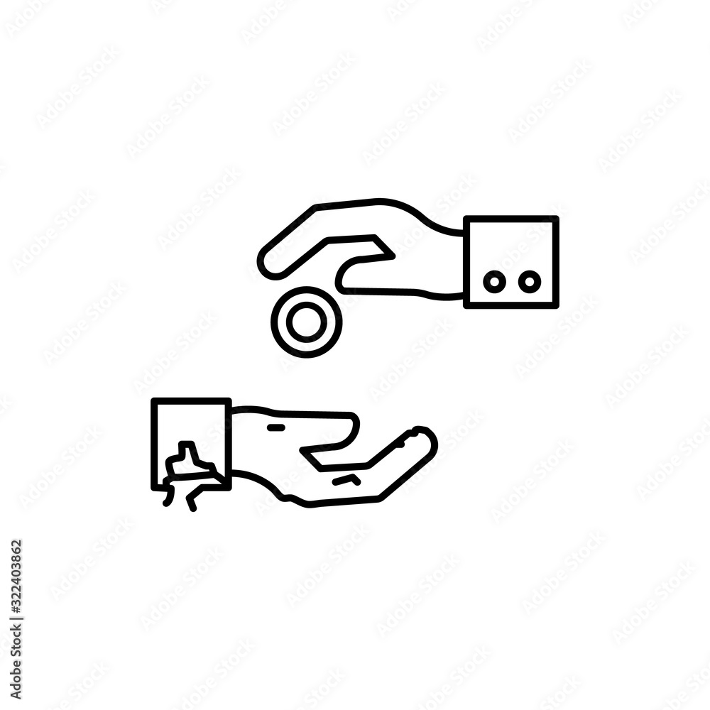 Charity, hand, money icon. Simple line, outline vector religion icons for ui and ux, website or mobile application Charity, hand, money icon. Simple line, outline vector religion icons for ui and ux, website or mobile application
