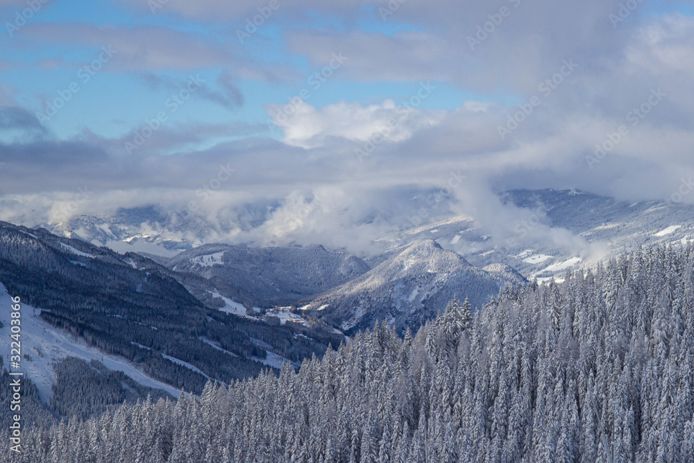 beautiful view of Austrian ski resort, Dachstein region, Alps