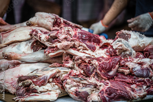 Lamb and cow carcass meat and bones
