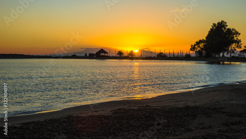 Sunset at the lakes of Messologgi in Greece photo