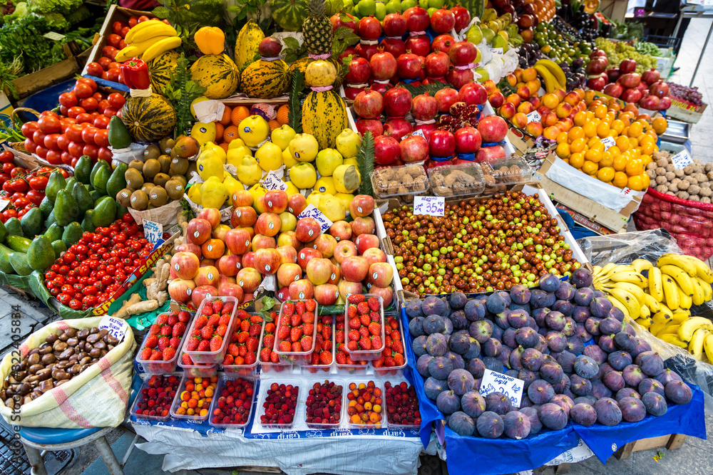 Istanbul. Turkey. Street market with fresh fruits and vegetables