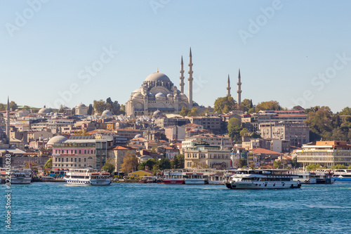 Istanbul. Turkey. Ship near station Eminonu on the Golden Horn b