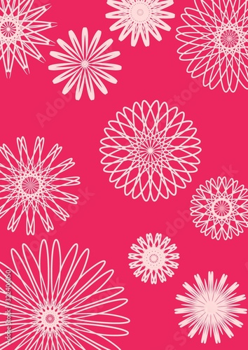 Seamless background pattern of delicate pink Sakura blossom or Japanese flowering cherry symbolic of Spring in a random arrangement on a white background. Image illustration imitation. © origamibiru