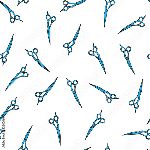 Seamless pattern with scissors. Barbershop design. Vector illustration for hair and beauty salon, styling shop. Banner and poster design. Decorative wallpaper.