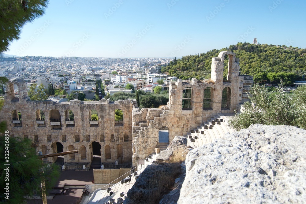 Odeon of Herodes Atticus or the Herodeon seen from the Acropolis in Athens Greece