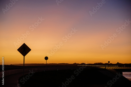 sunset with traffic signals colorful sunset with traffic signs