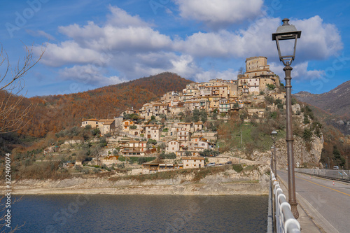 Picturesque landscape on Lake Turano with Castel di Tora photo