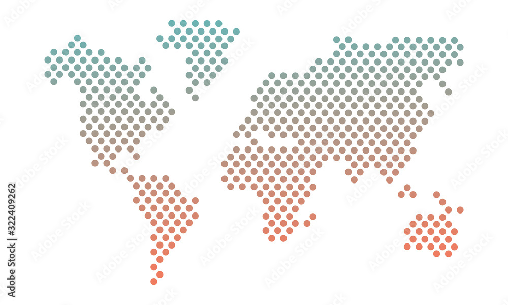 Dotted Political World Map vibrant color gradient. Template with grey points isolated on white background. Vector World map for website, design, cover, infographics. Flat Earth Graph illustration. eps