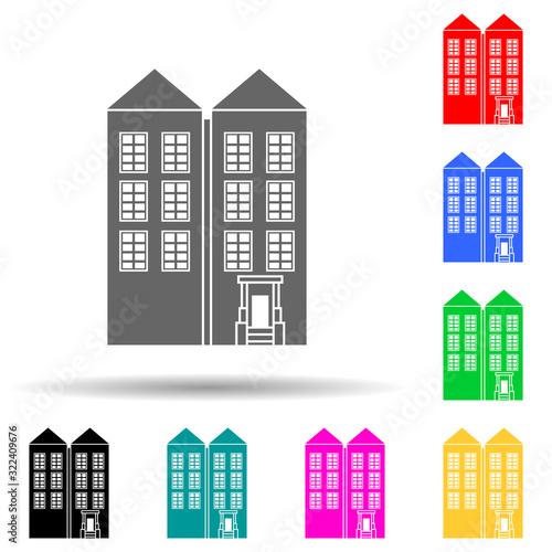 two high-rise buildings multi color style icon. Simple glyph, flat vector of house icons for ui and ux, website or mobile application