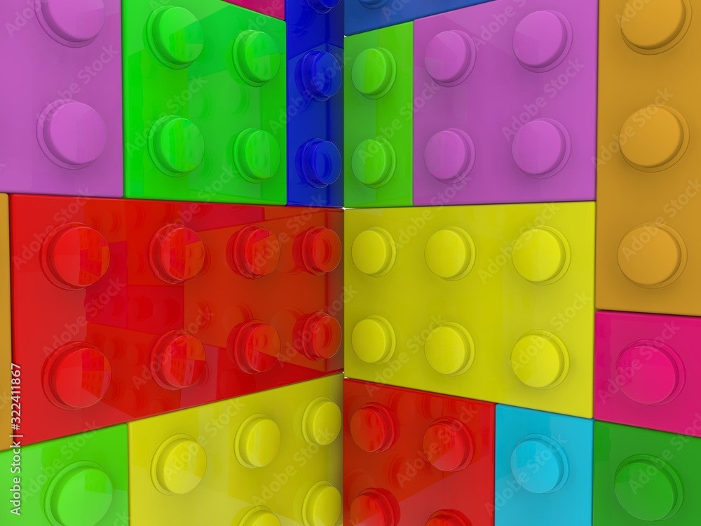 Two close-up toy brick walls connected Two close-up toy brick walls connected