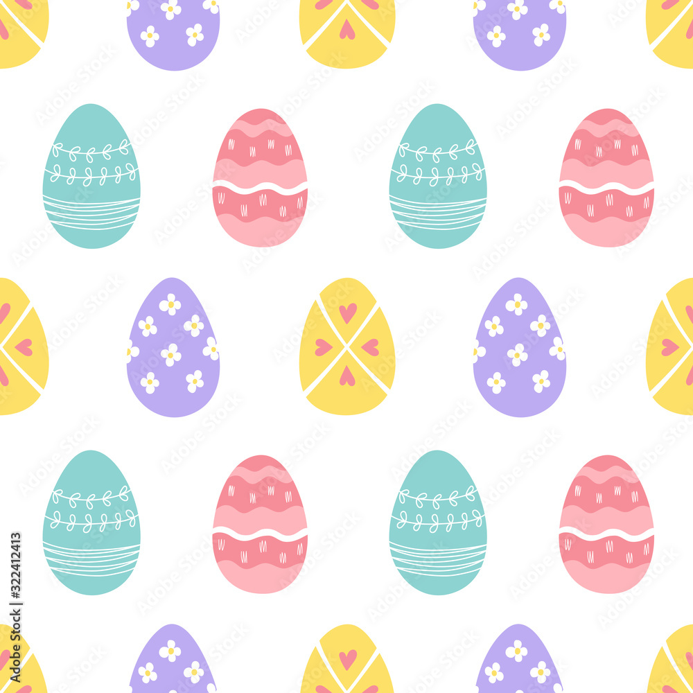 Happy Easter seamless pattern. Decorated painted eggs. Vector print for packaging, fabric, wallpaper. Happy Easter seamless pattern. Decorated painted eggs. Vector print for packaging, fabric, wallpaper.