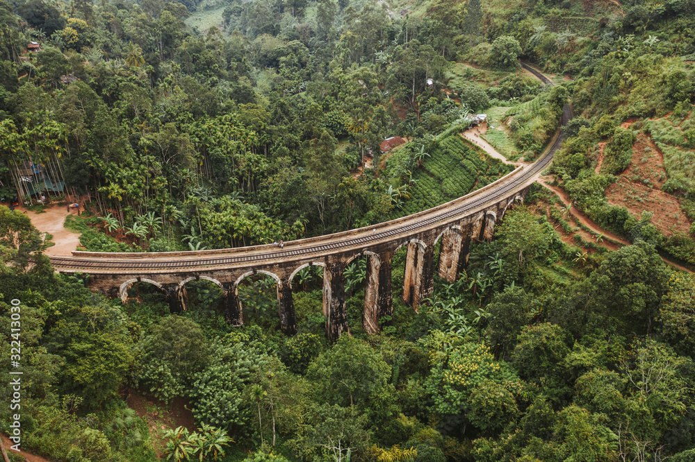 Sri?Lanka,?Uva?Province, Demodara, Aerial view of Nine Arch Bridge across green forested valley Sri?Lanka,?Uva?Province, Demodara, Aerial view of Nine Arch Bridge across green forested valley