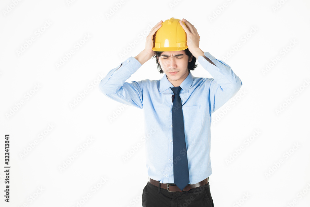 engineering Man wearing yellow helmet on white engineering Man wearing yellow helmet on white
