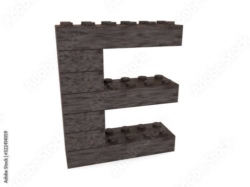 Letter E from rusty metal toy bricks