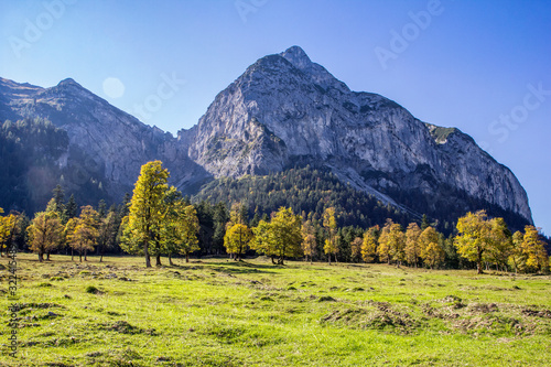 Grosser Ahornboden in Karwendel mountains in autumn, Hinteriss, Austria photo