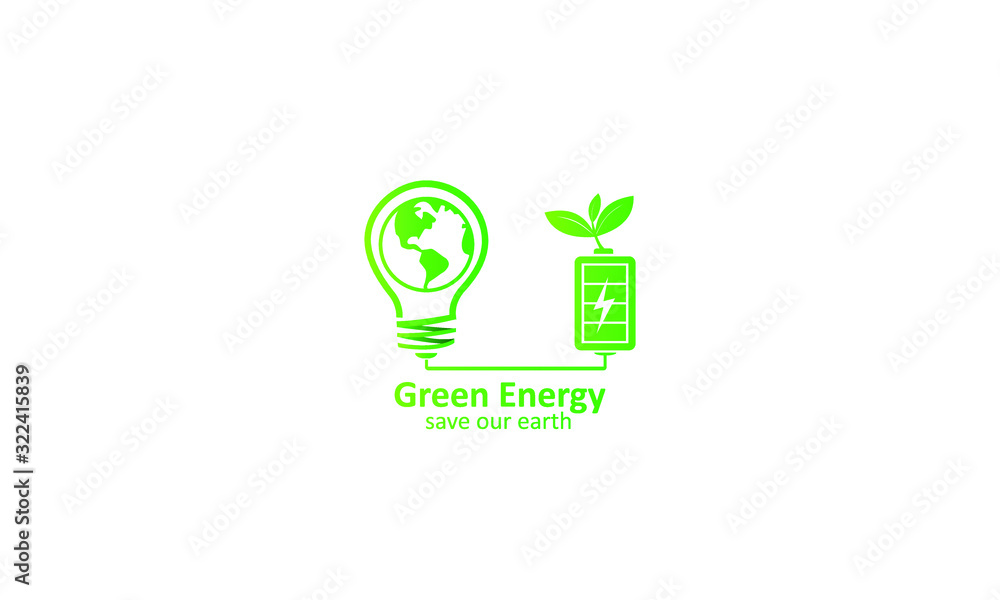 Creative Green energy eco nature power plug design with light bulb, battery and earth concept, vector logo template illustration Creative Green energy eco nature power plug design with light bulb, battery and earth concept, vector logo template illustration