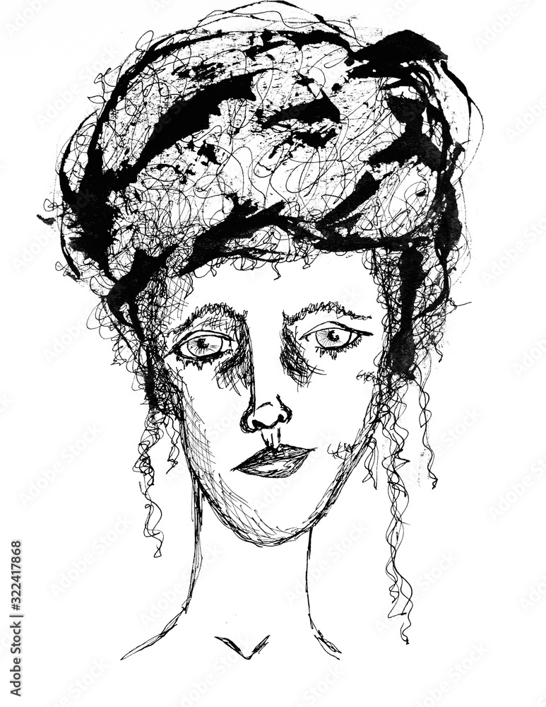 Ink Sketch of a Woman's Face Ink Sketch of a Woman's Face
