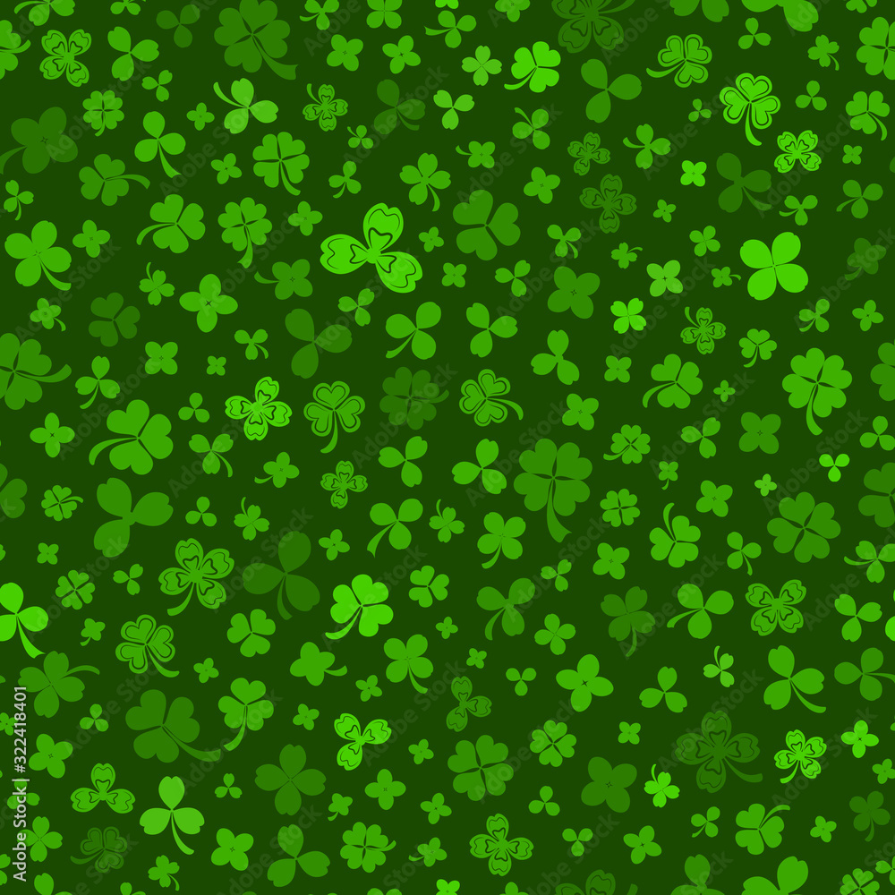 Seamless pattern on St. Patrick's Day made of clover leaves in green colors