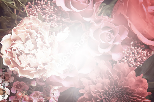 Fototapeta Naklejka Na Ścianę i Meble -  Beautiful delicate bouquet, closeup. Floral decor in vintage style