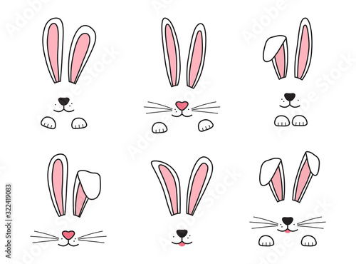 Tableau sur toile Easter bunny hand drawn, face of rabbits