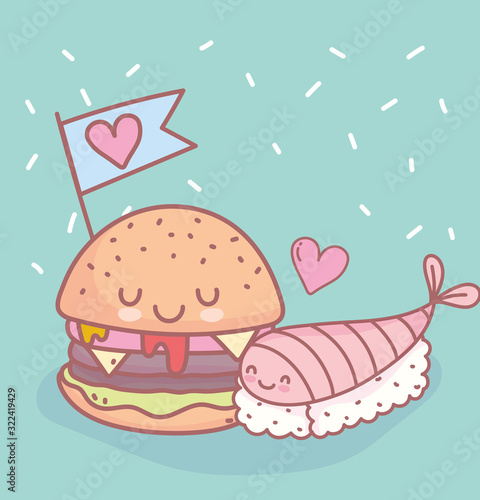 sushi and burger with love menu restaurant food cute