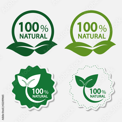 eco green energy concept,100 percent natural label. Vector illustration