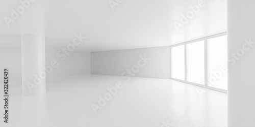 Fototapeta Naklejka Na Ścianę i Meble -  white loft style room with window and concrete floor, architecture mock up, 3d render illustration with empty space for your content
