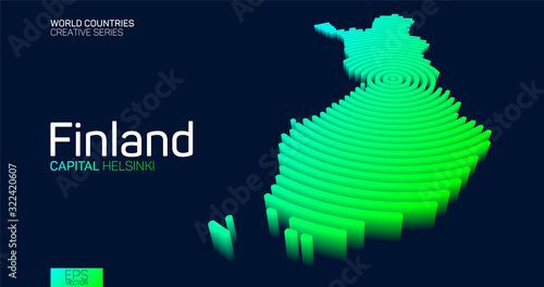 Isometric map of Finland with neon circle lines
