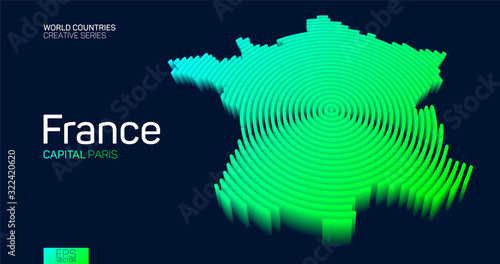 Isometric map of France with neon circle lines