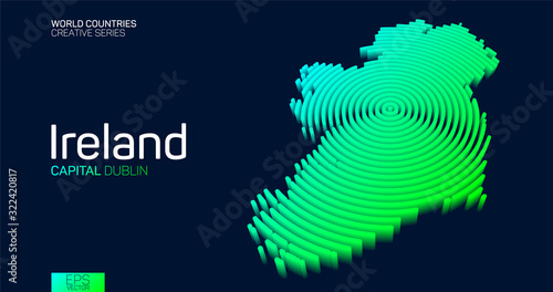 Isometric map of Ireland with neon circle lines