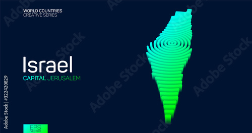 Isometric map of Israel with neon circle lines
