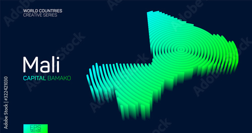 Isometric map of Mali with neon circle lines