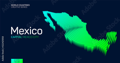 Isometric map of Mexico with neon circle lines