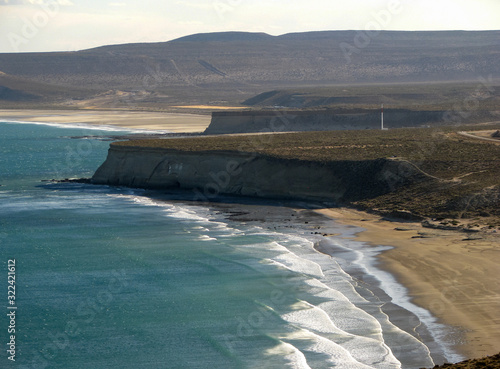 Cliff formations close to the sea. Chubut, Patagonia, Argentina.