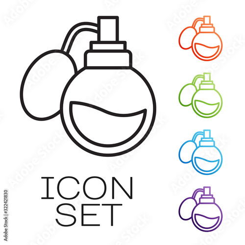 Black line Perfume icon isolated on white background. Set icons colorful. Vector Illustration