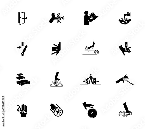 Warning signs industrial hazards icon labels Sign Isolated on White Background Vector Illustration