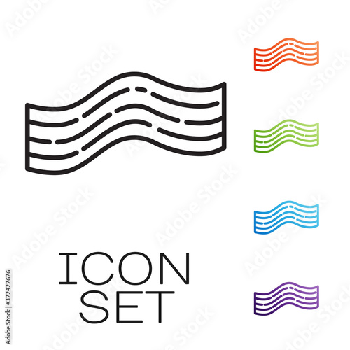 Black line Bacon stripe icon isolated on white background. Set icons colorful. Vector Illustration