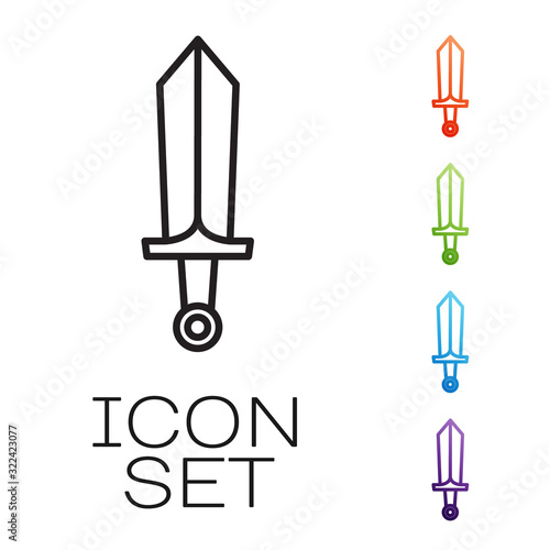 Black line Sword for game icon isolated on white background. Set icons colorful. Vector Illustration