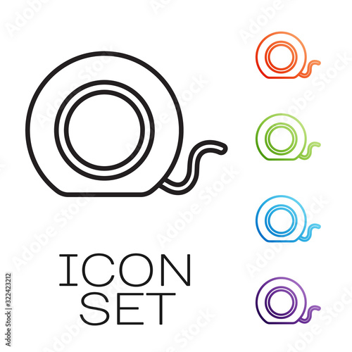Black line Dental floss icon isolated on white background. Set icons colorful. Vector Illustration