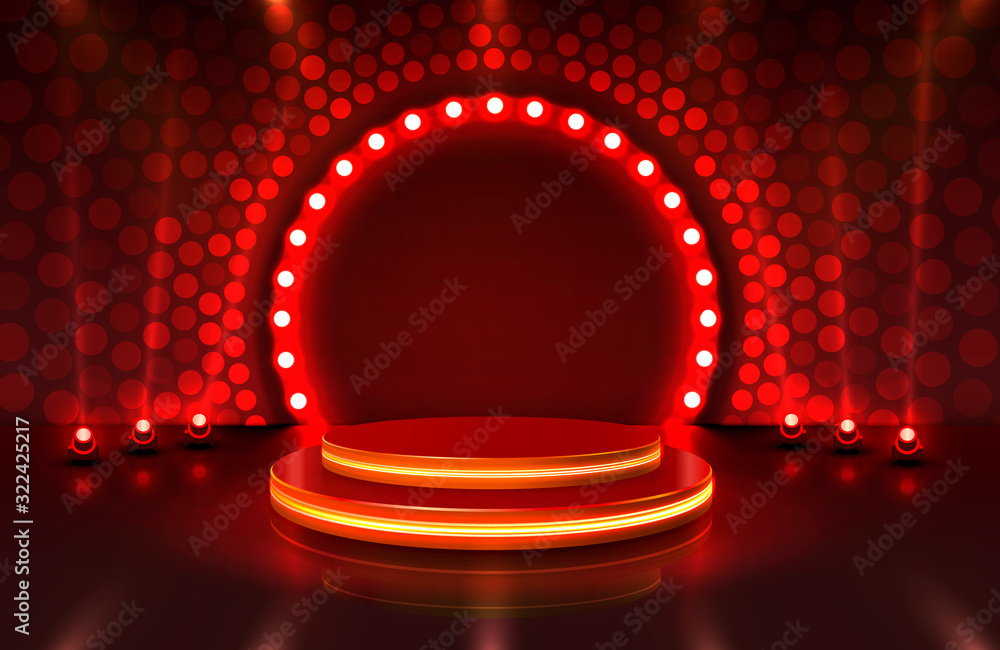 © hobbitfoot - Show light, Stage Podium Scene with for Award Ceremony on red Background. © hobbitfoot - Show light, Stage Podium Scene with for Award Ceremony on red Background.