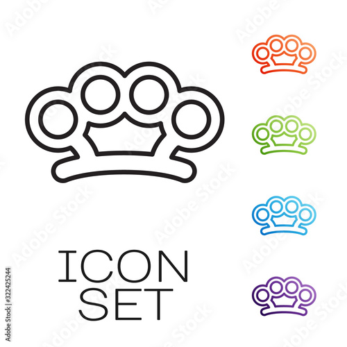 Black line Brass knuckles icon isolated on white background. Set icons colorful. Vector Illustration