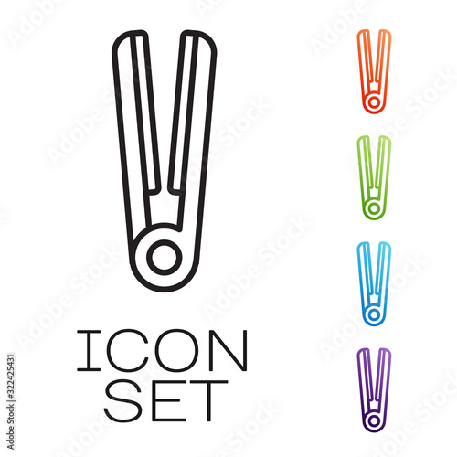 Black line Curling iron for hair icon isolated on white background. Hair straightener icon. Set icons colorful. Vector Illustration