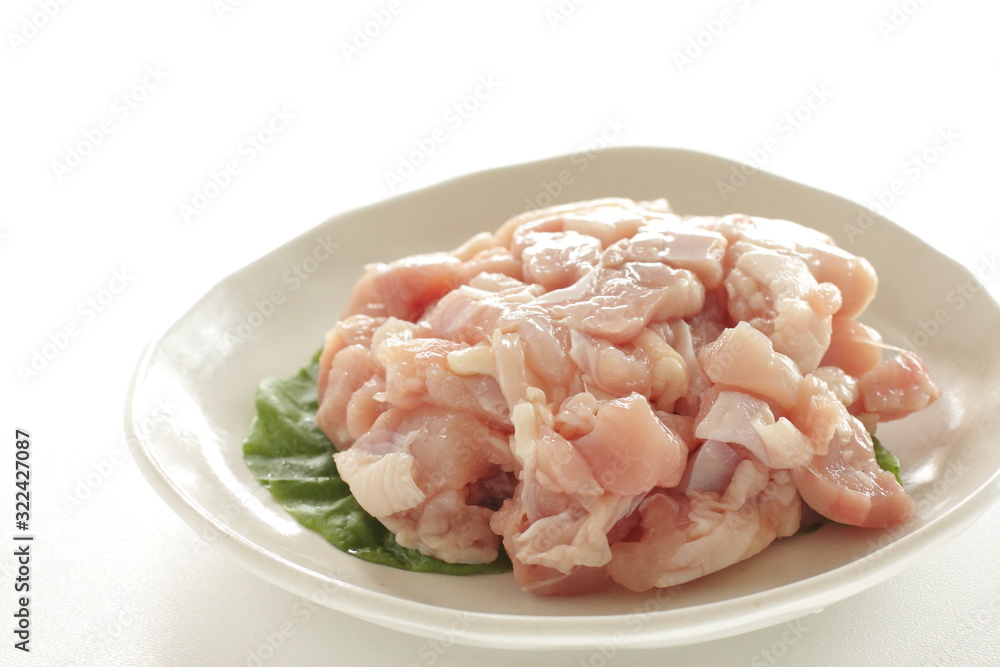 Chopped chicken on dish for prepared ingredient