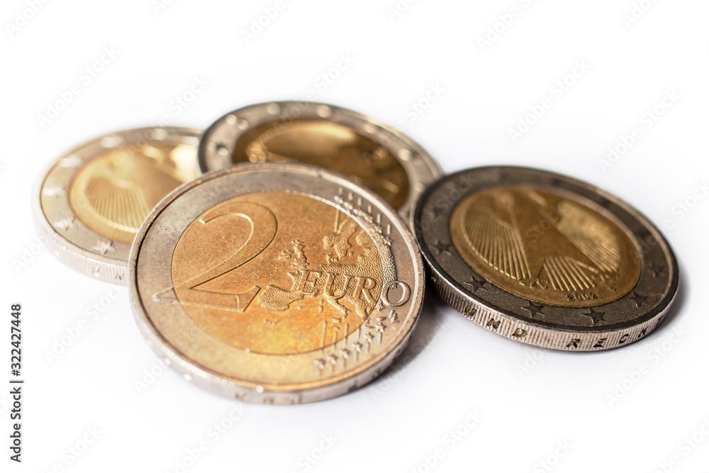 two euro coins stack isolated on white background two euro coins stack isolated on white background