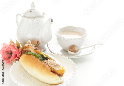 Homemade vegetable and croquette hot dog for breakfast gourmet sandwich