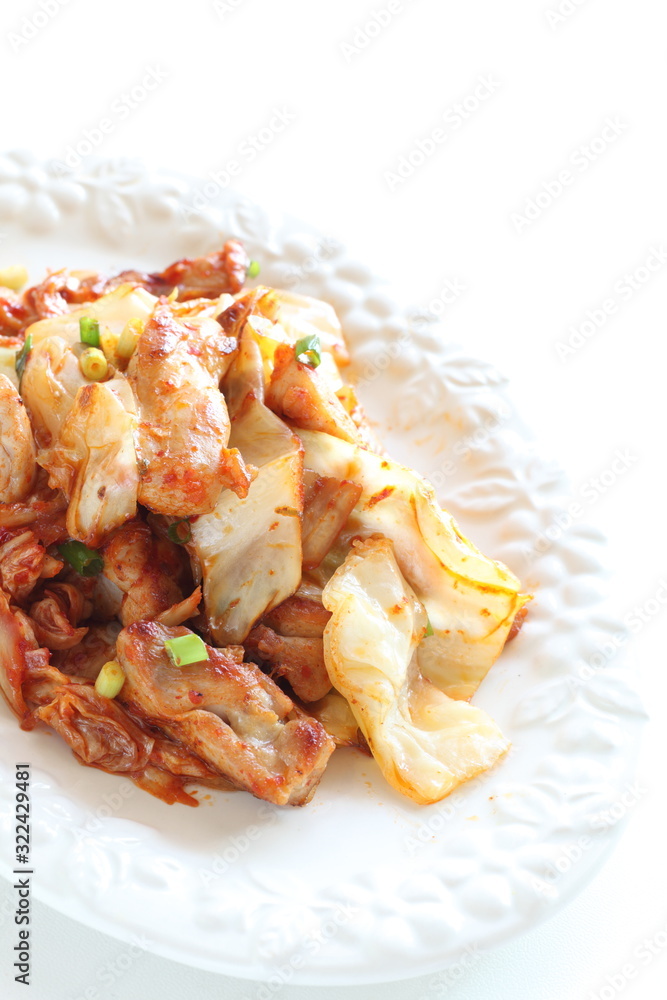 Korean food, Chicken and cabbage stir fried with Kimchi